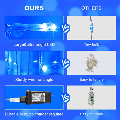 300LED Christmas Curtain Lights, Blue Christmas Lights with Remote, Blue String Lights for Bedroom Wall Window Backdrop Garden Indoor Outdoor Patio Yard Porch Decorations, 9.8X9.8Ft