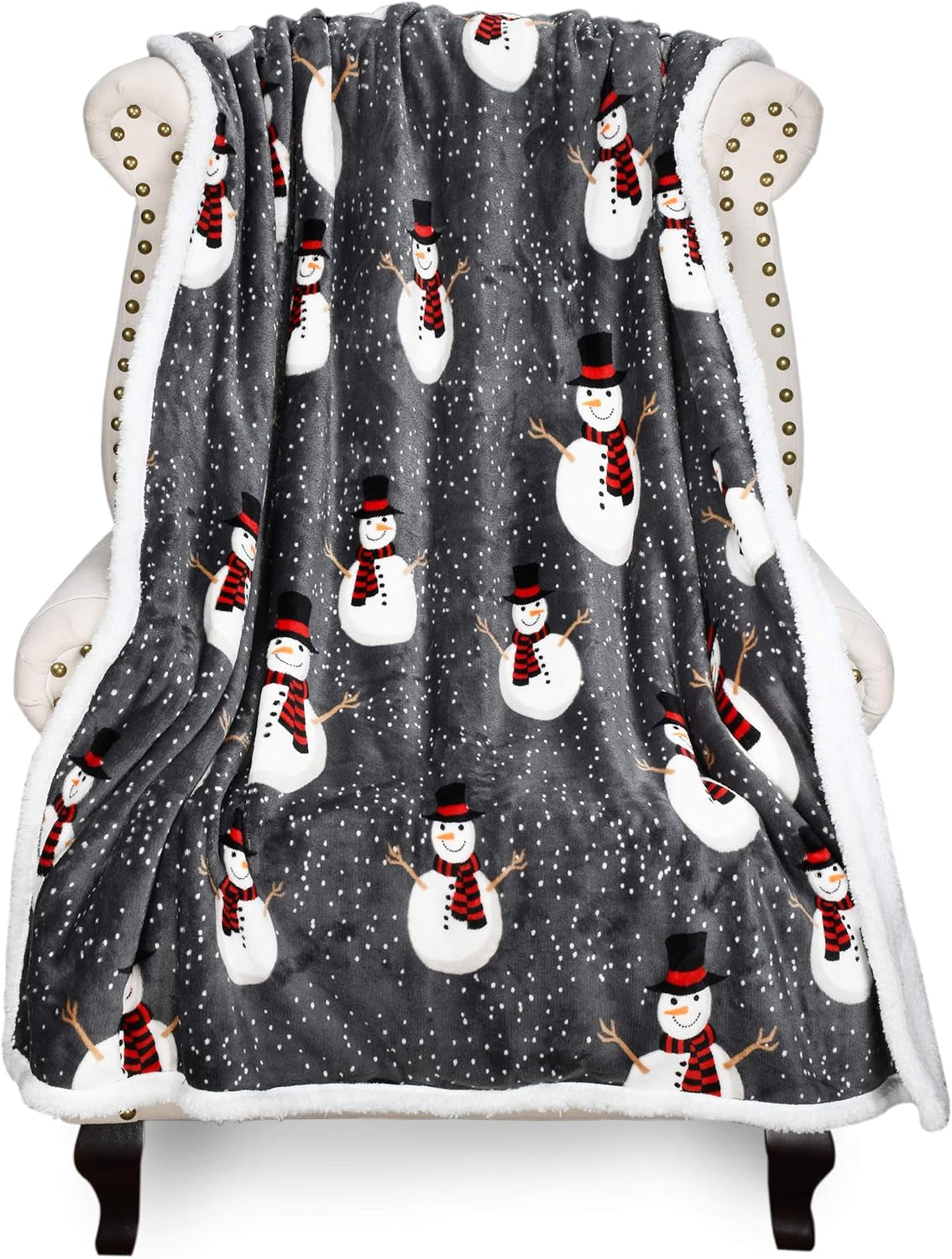 Cozy Christmas Snowman Blanket - Super Soft Sherpa Fleece Throw for Couch & Bed, 50x60 Inch, Warm Grey Holiday Decor