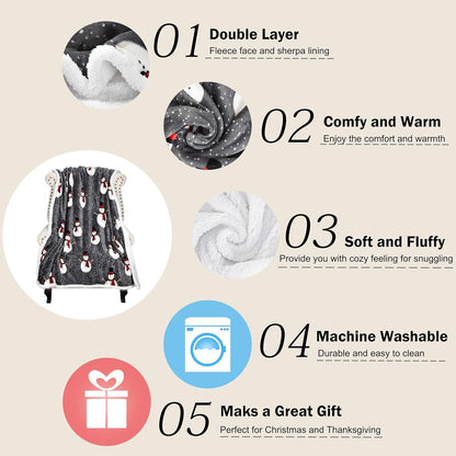 Cozy Christmas Snowman Blanket - Super Soft Sherpa Fleece Throw for Couch & Bed, 50x60 Inch, Warm Grey Holiday Decor