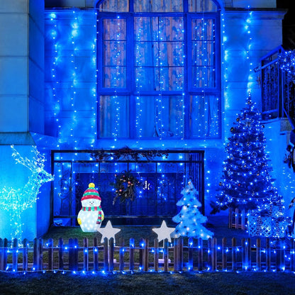 300LED Christmas Curtain Lights, Blue Christmas Lights with Remote, Blue String Lights for Bedroom Wall Window Backdrop Garden Indoor Outdoor Patio Yard Porch Decorations, 9.8X9.8Ft