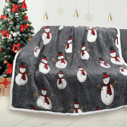 Cozy Christmas Snowman Blanket - Super Soft Sherpa Fleece Throw for Couch & Bed, 50x60 Inch, Warm Grey Holiday Decor