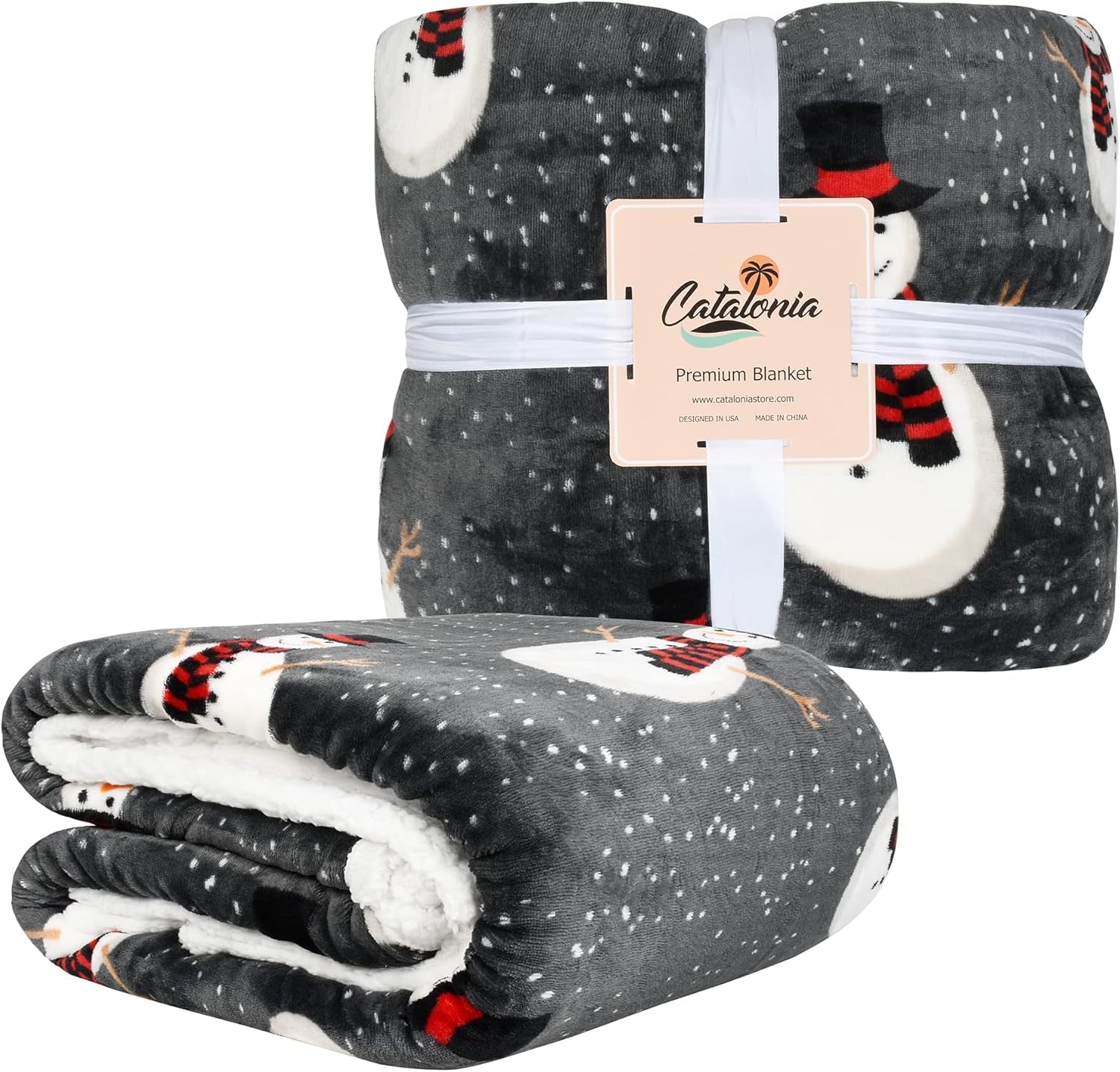 Cozy Christmas Snowman Blanket - Super Soft Sherpa Fleece Throw for Couch & Bed, 50x60 Inch, Warm Grey Holiday Decor