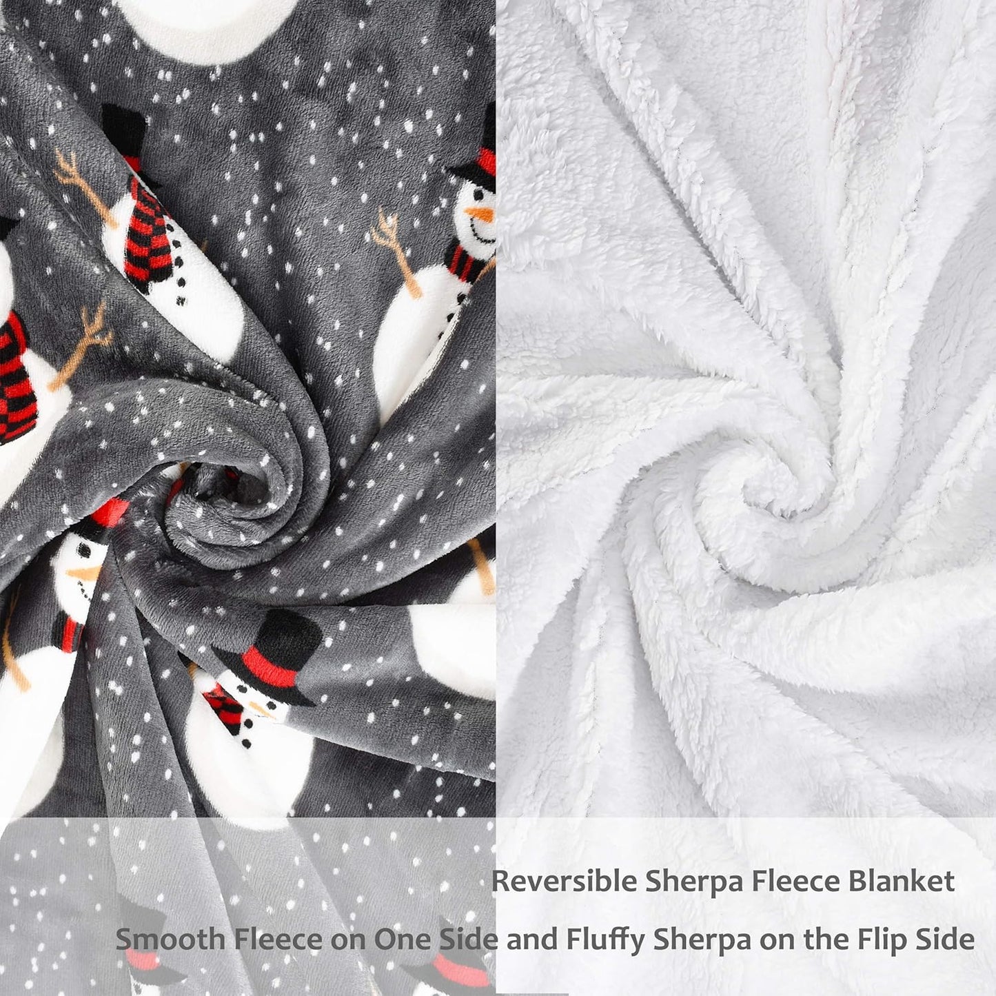 Cozy Christmas Snowman Blanket - Super Soft Sherpa Fleece Throw for Couch & Bed, 50x60 Inch, Warm Grey Holiday Decor