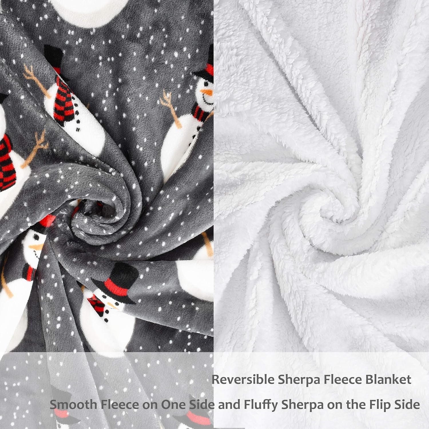 Cozy Christmas Snowman Blanket - Super Soft Sherpa Fleece Throw for Couch & Bed, 50x60 Inch, Warm Grey Holiday Decor