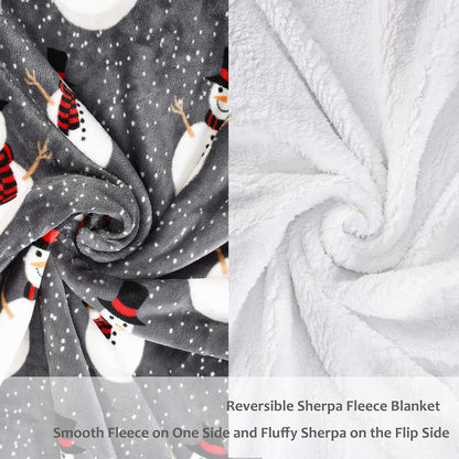 Cozy Christmas Snowman Blanket - Super Soft Sherpa Fleece Throw for Couch & Bed, 50x60 Inch, Warm Grey Holiday Decor